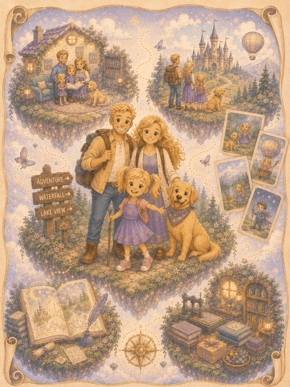 A child character appearing in glowing storybook magic near Wonderfold gates
